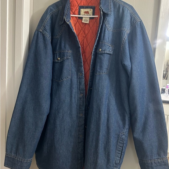 Dakota Grizzly Men's Blue Denim Jacket with Orange Lining - Picture 1 of 10